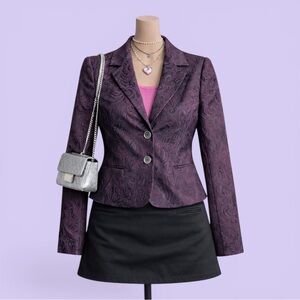 Vintage Rafaella Purple Paisley Jacquard Blazer Size 6 Shoulder Pads Classic